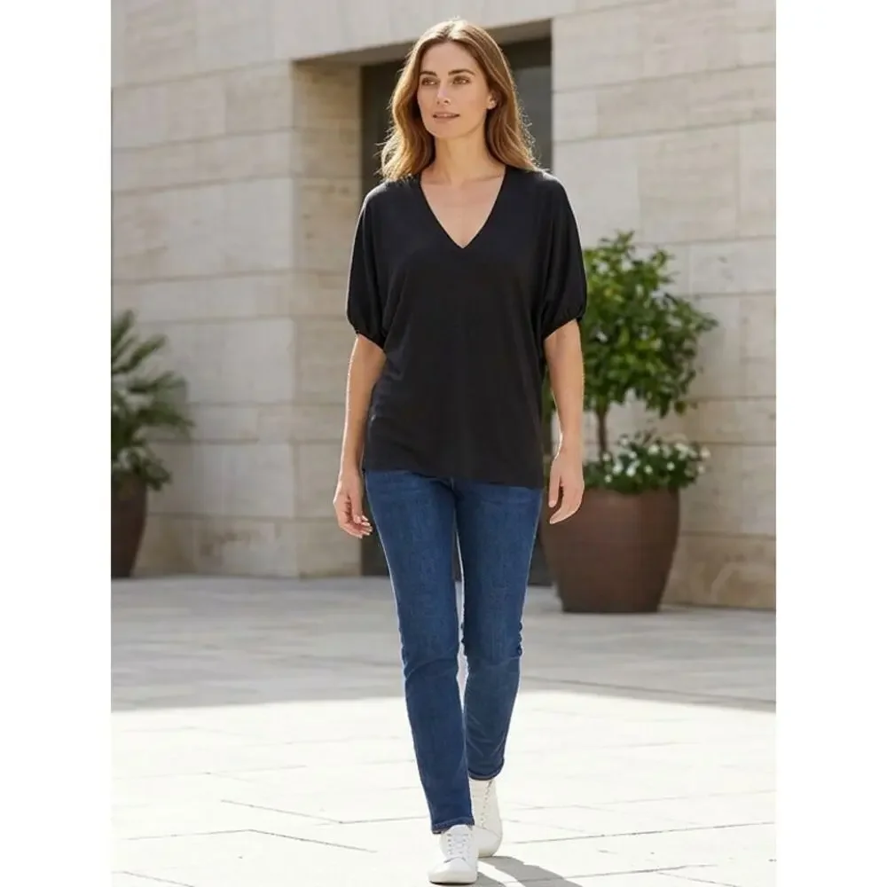 Zara Womens Black V-Neck Dolman Sleeve Lightweight Top | Size S